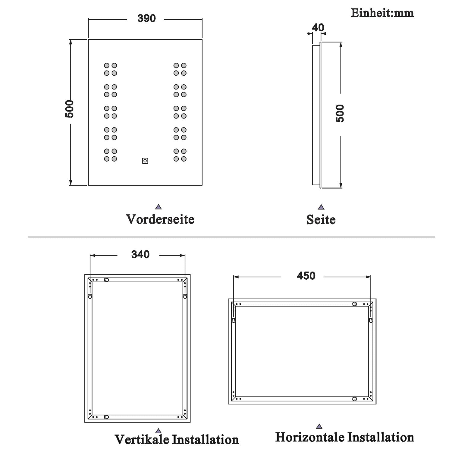 LED badkamerspiegel 39x50cm/50x70cm,5mm wandspiegel,enkele touch sensor schakelaar,koud wit 39 x 45 cm