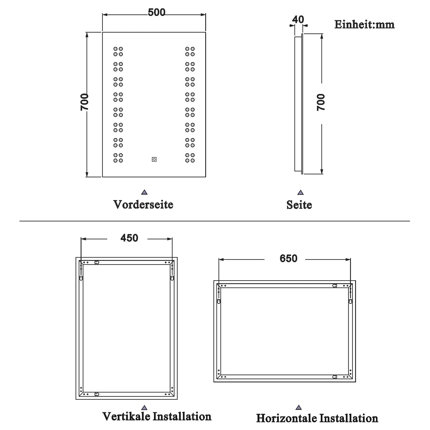LED badkamerspiegel 39x50cm/50x70cm,5mm wandspiegel,enkele touch sensor schakelaar,koud wit 50 x 70 cm