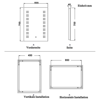 LED badkamerspiegel 39x50cm/50x70cm,5mm wandspiegel,enkele touch sensor schakelaar,koud wit 50 x 70 cm