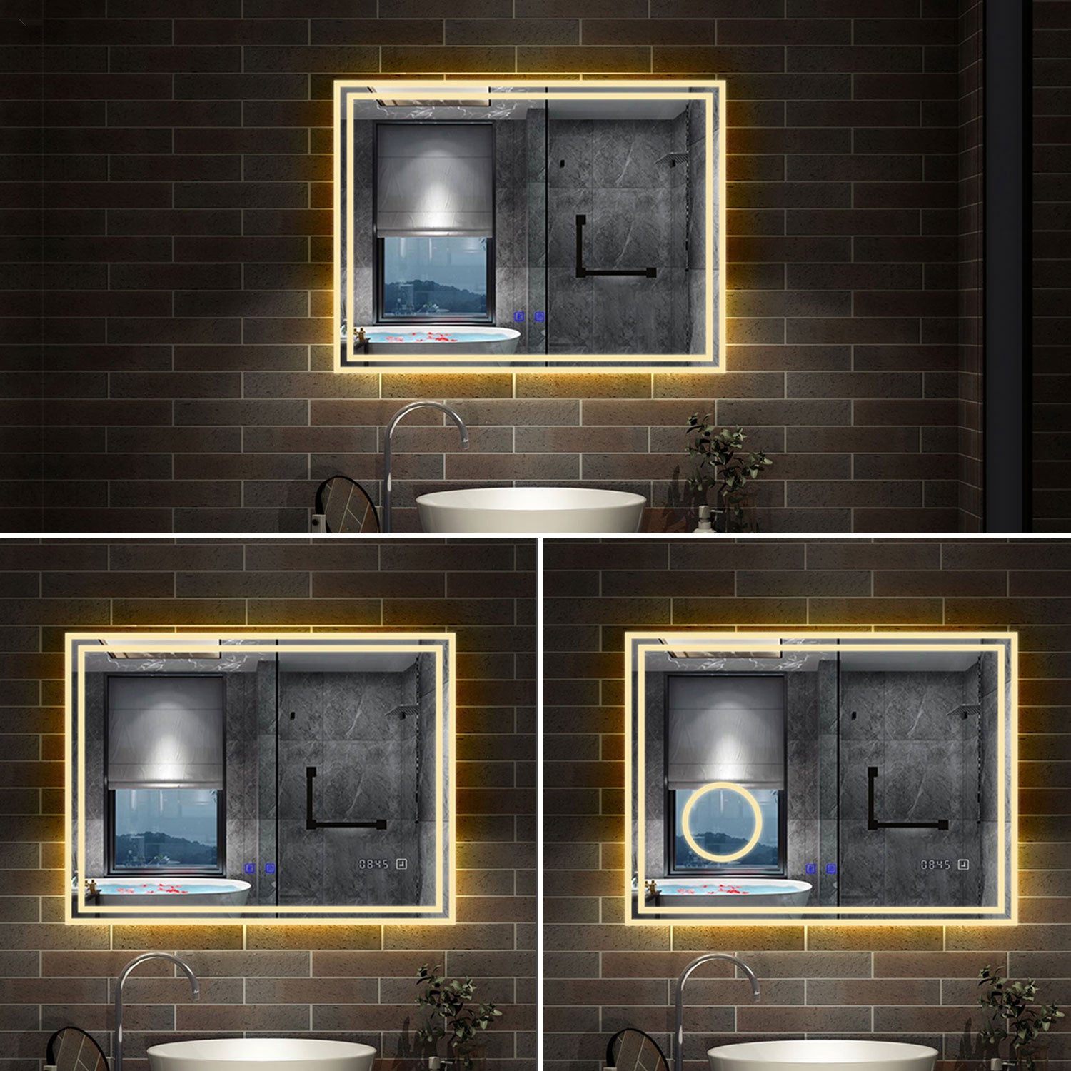 LED badkamerspiegel 70 tot 160cm met Bluetooth, touch, anti-fog, wandspiegel 3 licht kleur 2700-6500K, dimbaar, IP44