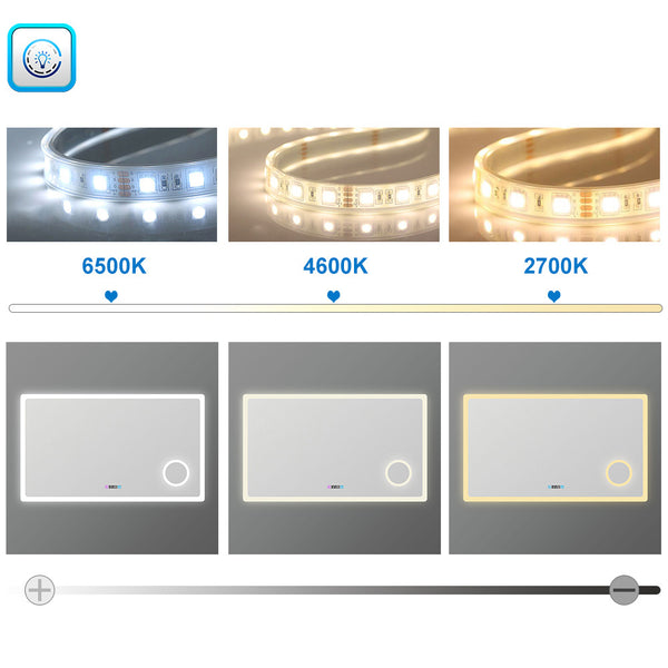 LED badkamerspiegel 80 tot 160cm 3 lichtkleur 2700-6500K wandspiegel met klok, touch, anti-condens, 3-voudige vergroting Make-up spiegel IP44 koud / neutraal / warm wit energiebesparend