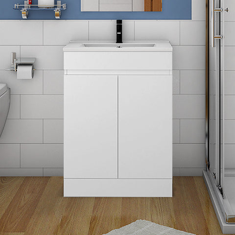 Badmeubel 60 cm  met onderbouw kast, wit kleur/grafietgrijs kleur, badkamermeubelset met keramiek wastafel