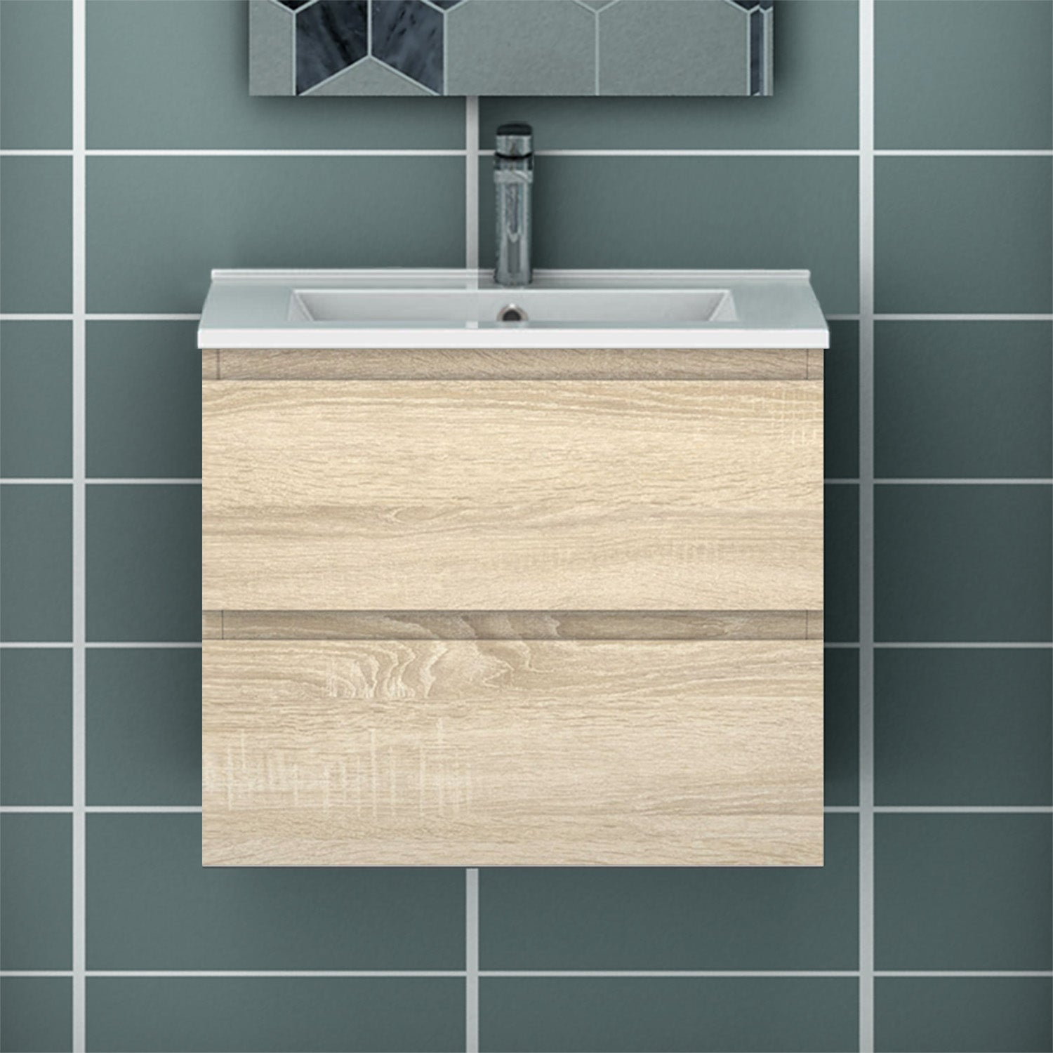 Badkamermeubel 60 cm wastafel met onderbouw incl. 2 lades soft-close functie eiken kleur