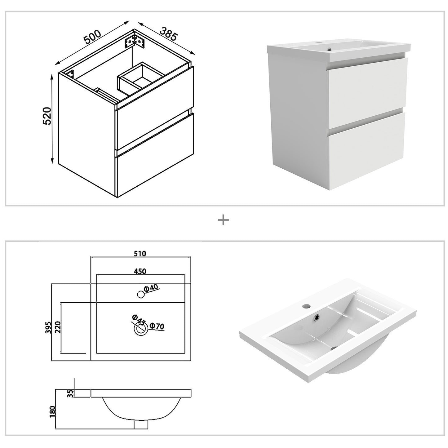 Wastafelonderbouw met onderkast 50 cm badkamermeubels met wastafel gastentoilet wit mat/antraciet mat/eik mat wit mat Keramiek