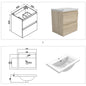Wastafelonderbouw met onderkast 50 cm badkamermeubels met wastafel gastentoilet wit mat/antraciet mat/eik mat