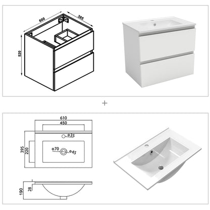 Wastafelonderbouw met onderkast 60 cm badkamermeubels met wastafel gastentoilet wit mat Dun keramiek