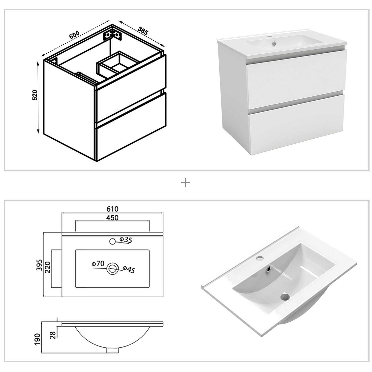 Wastafelonderbouw met onderkast 60 cm badkamermeubels met wastafel gastentoilet wit mat