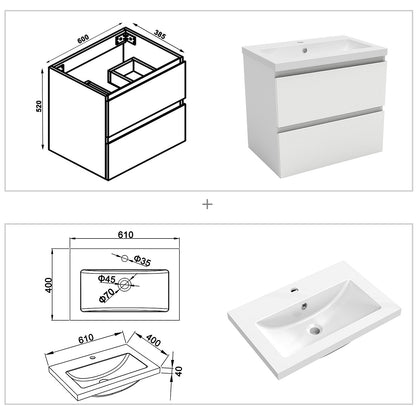 Wastafelonderbouw met onderkast 60 cm badkamermeubels met wastafel gastentoilet wit mat Wit kunstmarmer