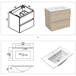 Wastafelonderbouw met onderkast 60 cm badkamermeubels met wastafel gastentoilet eik mat