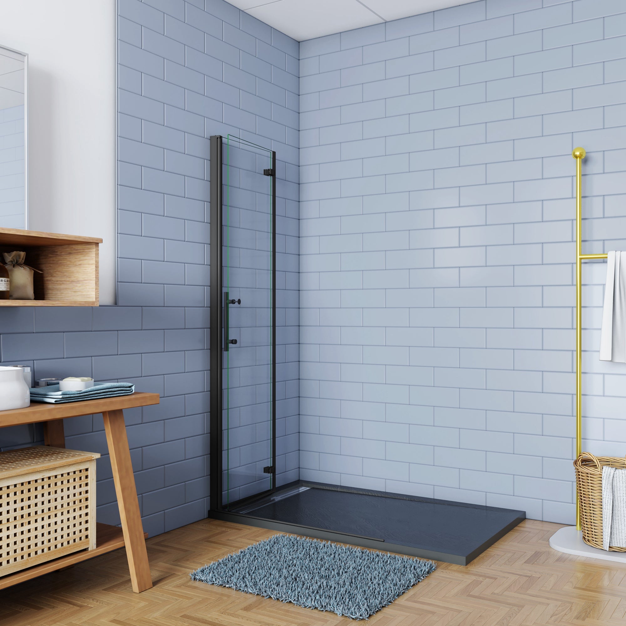 Inloopdouche 195cm, Vouwdeur Mat Zwart Profiel ,6mm NANO EasyClean veiligheidsglas