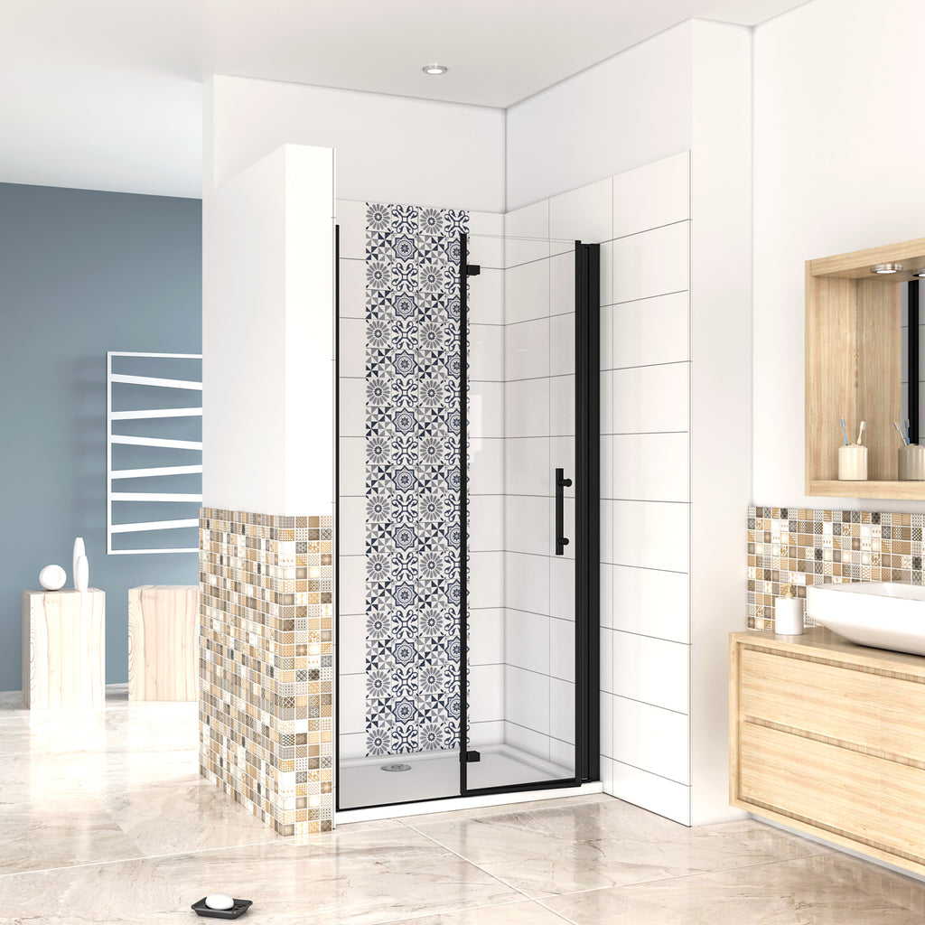 Douchedeur Vouwdeur 195cm hoog,Mat Zwart Profiel, 6mm NANO EasyClean veiligheidsglas