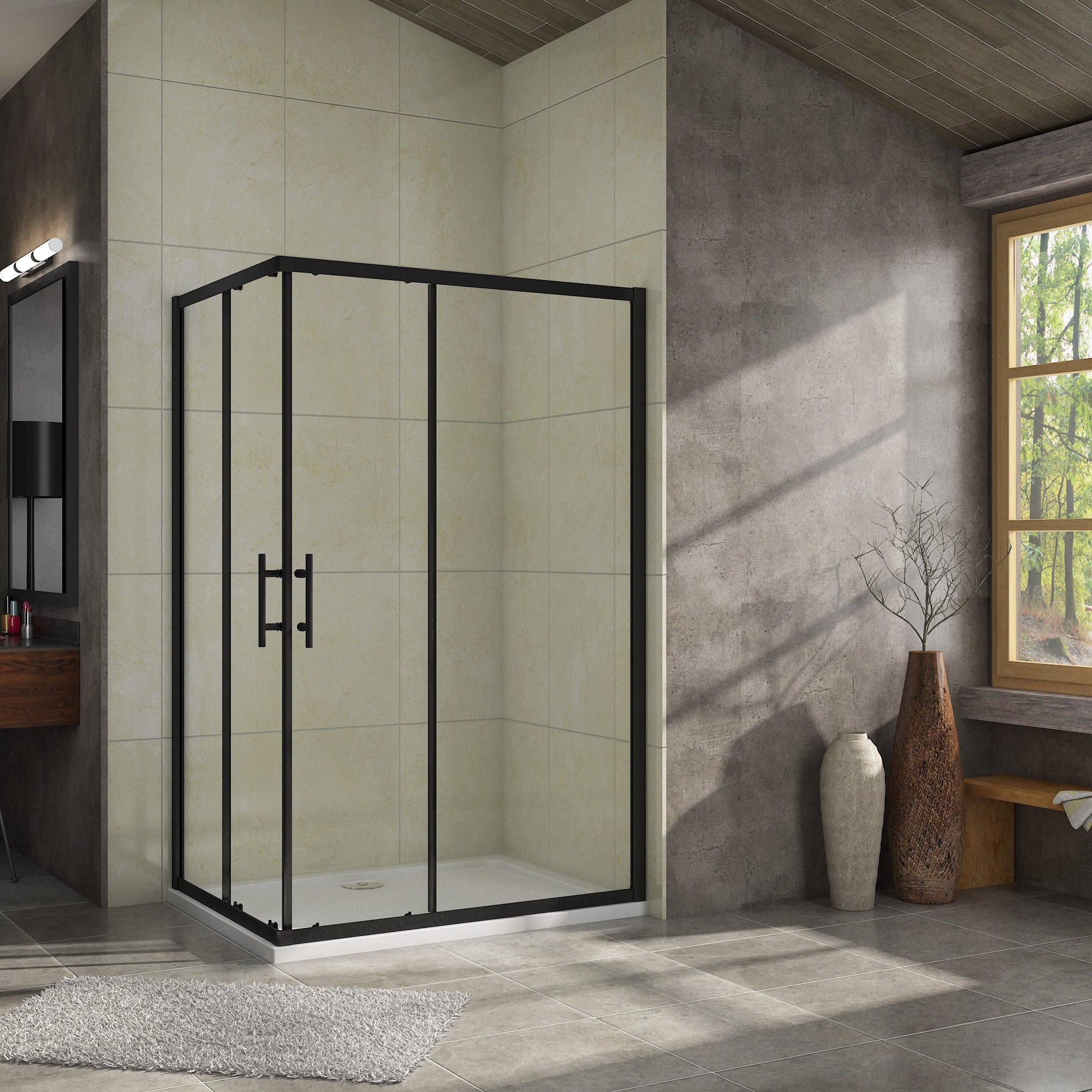 Douchecabine Schuifdeur Hoekinstap Vierkant Mat Zwart 6mm nano glas 80x90x195cm