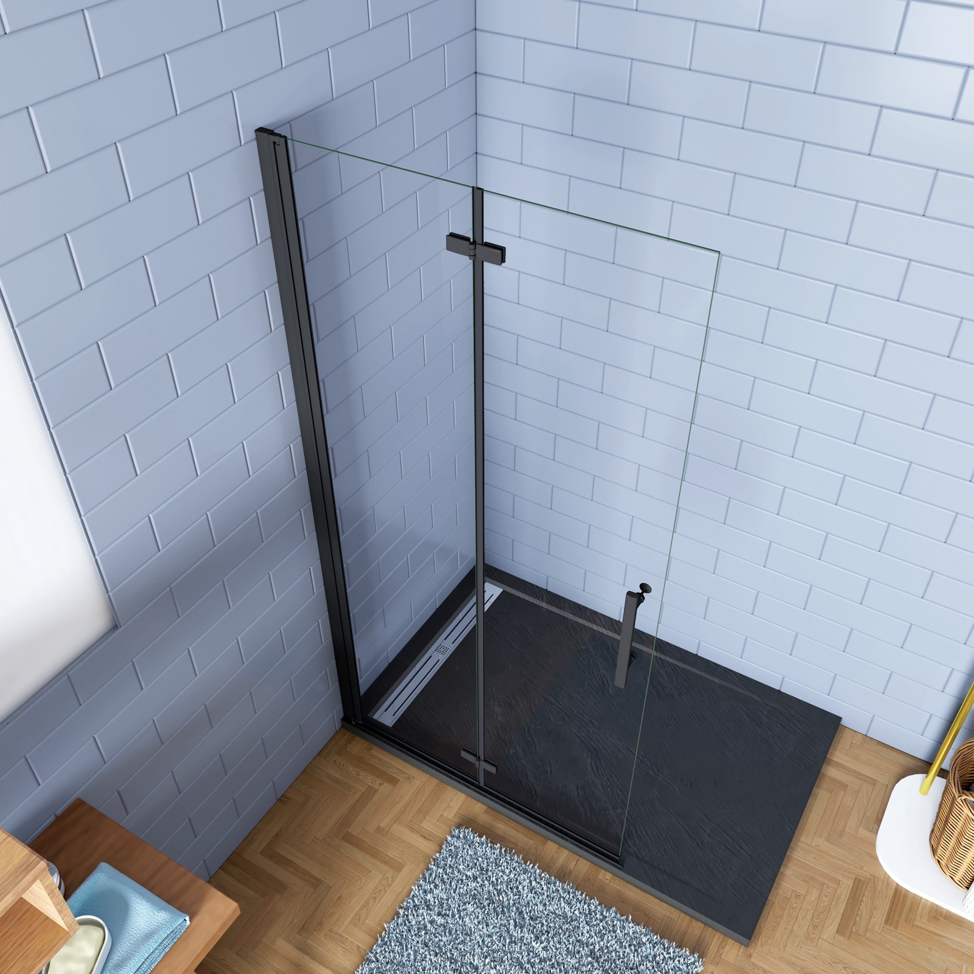 Inloopdouche 195cm, Vouwdeur Mat Zwart Profiel ,6mm NANO EasyClean veiligheidsglas