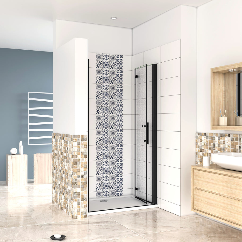 Douchedeur Vouwdeur 195cm hoog,Mat Zwart Profiel, 6mm NANO EasyClean veiligheidsglas