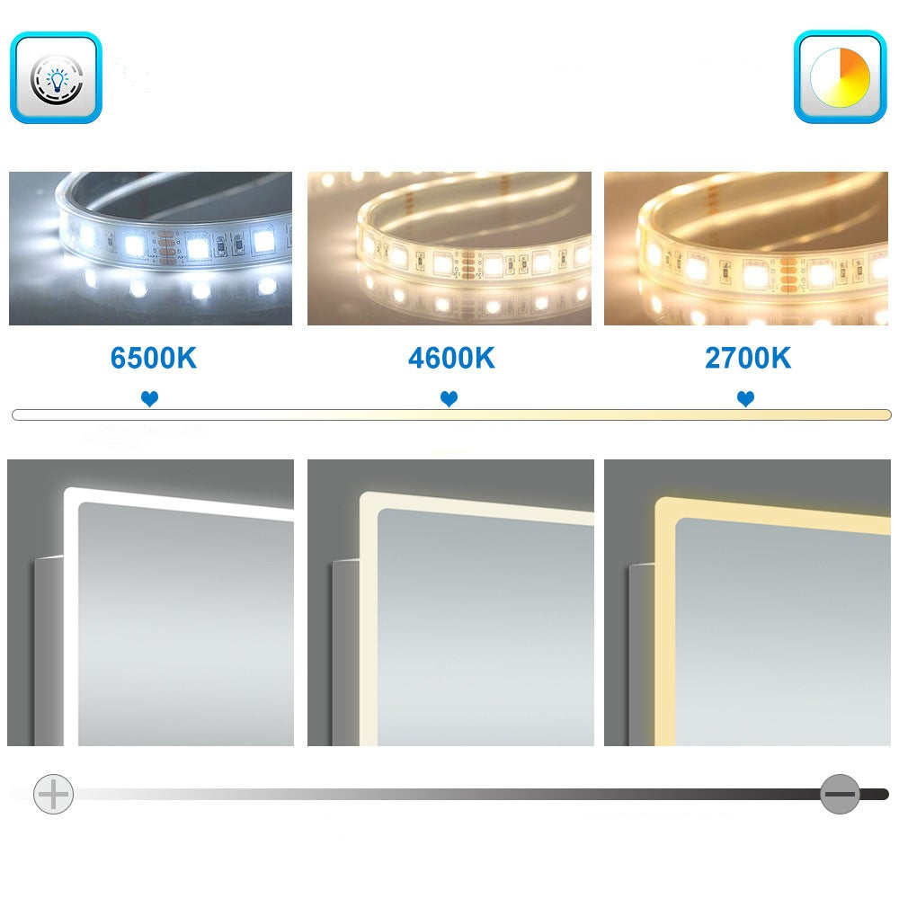 LED badkamerspiegel 70 tot 160cm met Bluetooth, touch, anti-fog, wandspiegel 3 licht kleur 2700-6500K, dimbaar, IP44