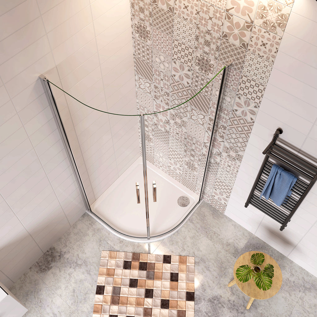 Douchecabine kwartrondmet twee draaideuren, 195cm hoog ,6mm veiligheidsglas, inclusief dochebak