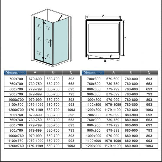 Douchecabine met vouwdeur en vaste zijwand ,195 cm hoog ,6mm Nano Coating Chroom (verschillende maten),Omkeerbaar