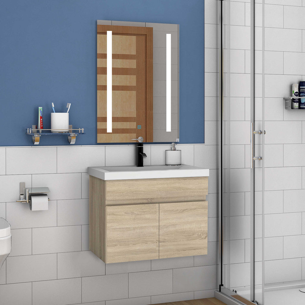 Wastafelonderbouw met onderkast 60 cm Badkamermeubels met keramische wastafel,gastentoilet,eik mat