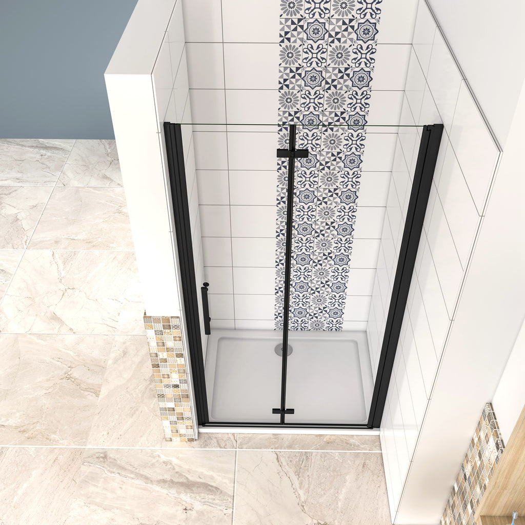 Douchedeur Vouwdeur 195cm hoog,Mat Zwart Profiel, 6mm NANO EasyClean veiligheidsglas