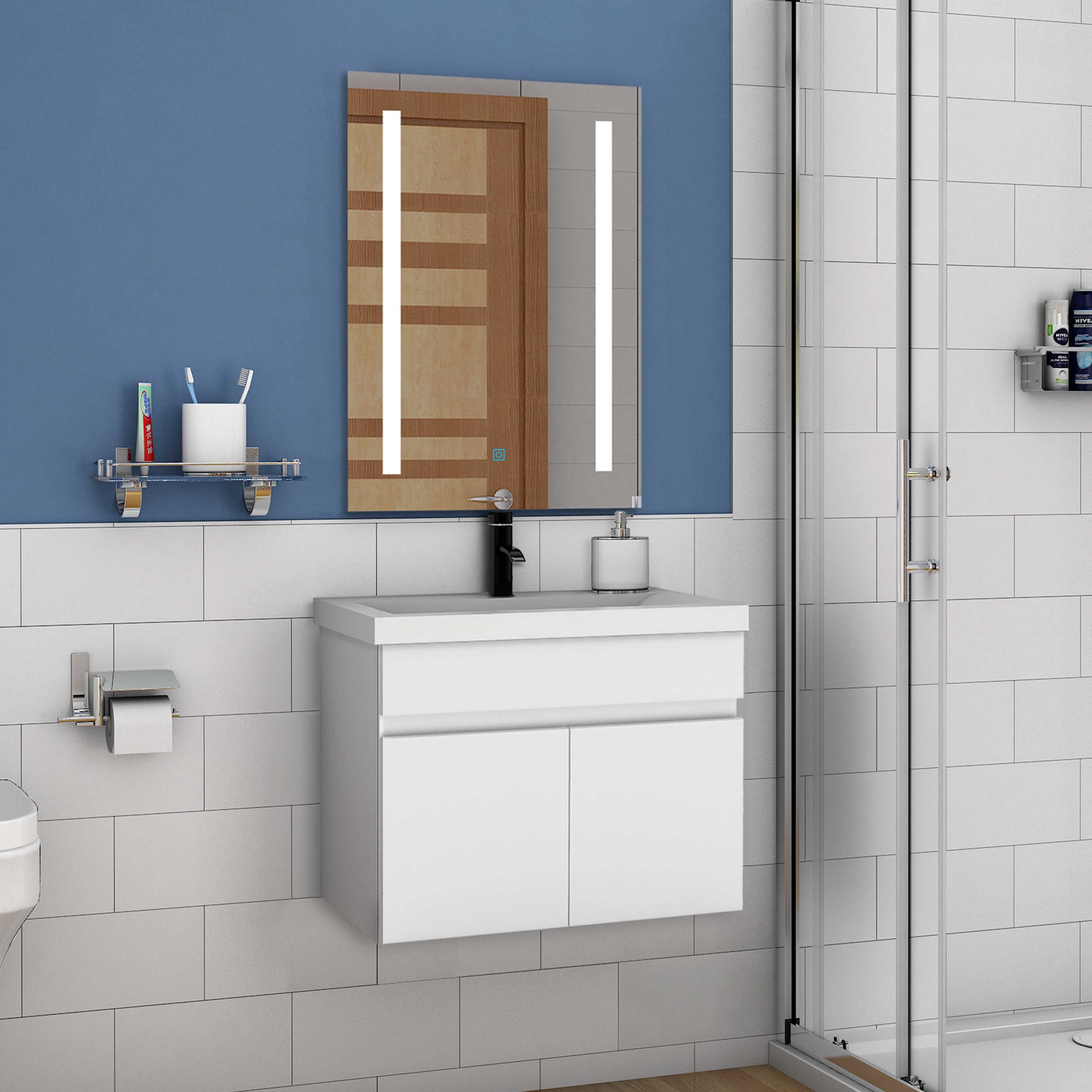 Wastafelonderbouw met onderkast 60 cm Badkamermeubels met keramische wastafel, gastentoilet,mat wit