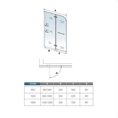 2-delig badwand, 5mm helder veiligheidsglas,inclusief handdoekenrek en hoekplanken