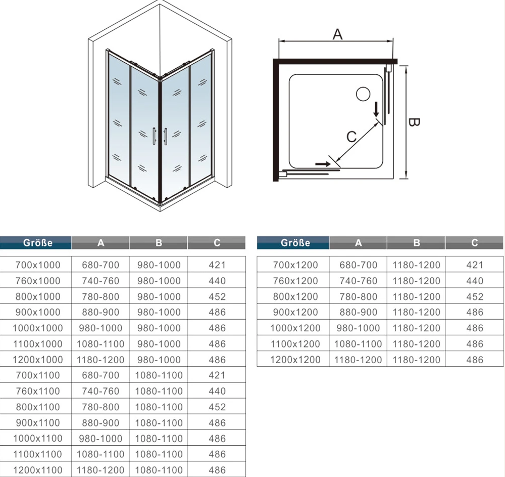 Douchecabine hoekinstap met schuifdeuren 6mm ESG glas