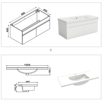 Badkamermeubelset 100 cm badmeubel met onderkast wit mat/antraciet mat/eik mat wit mat