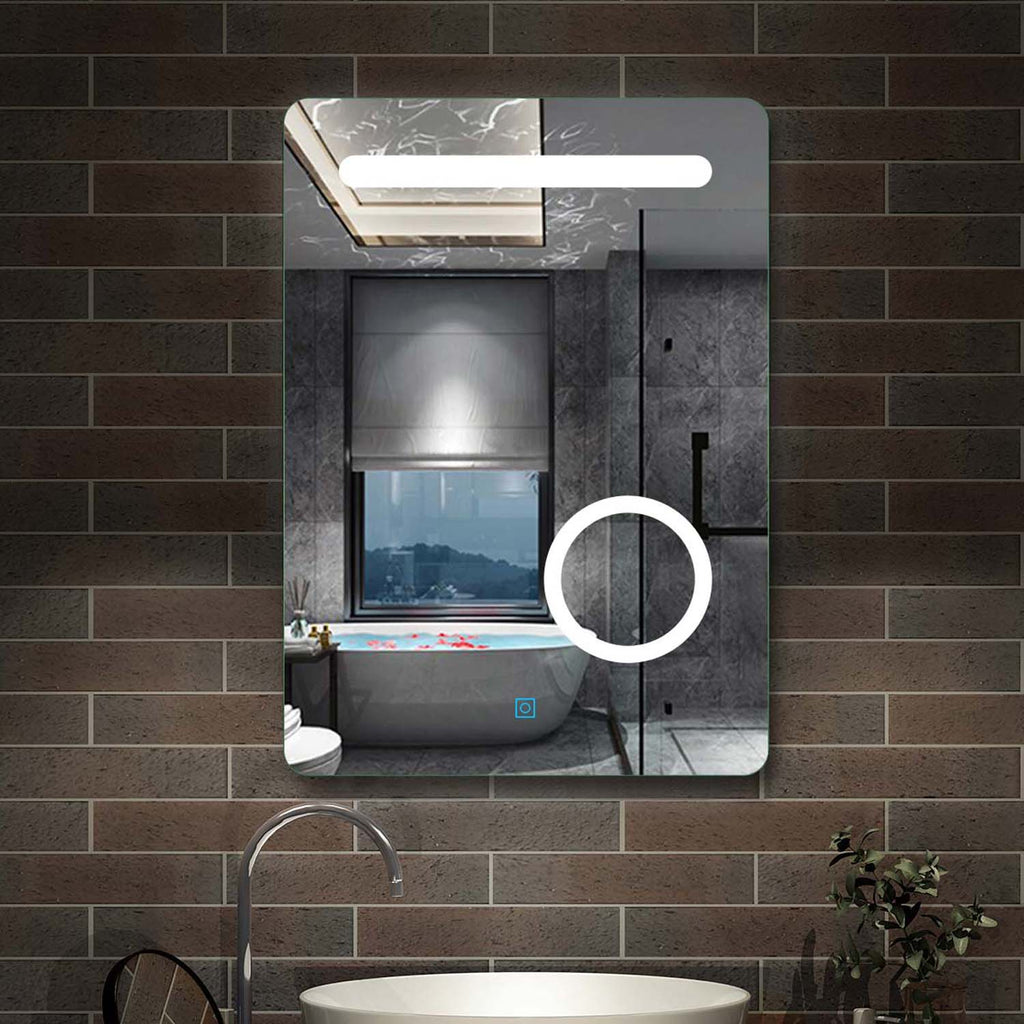 LED badkamerspiegel 50x70cm wandspiegel met touch, condensvrij, 3-voudige vergroting Make-up spiegel IP44 koudwit,energiebesparend