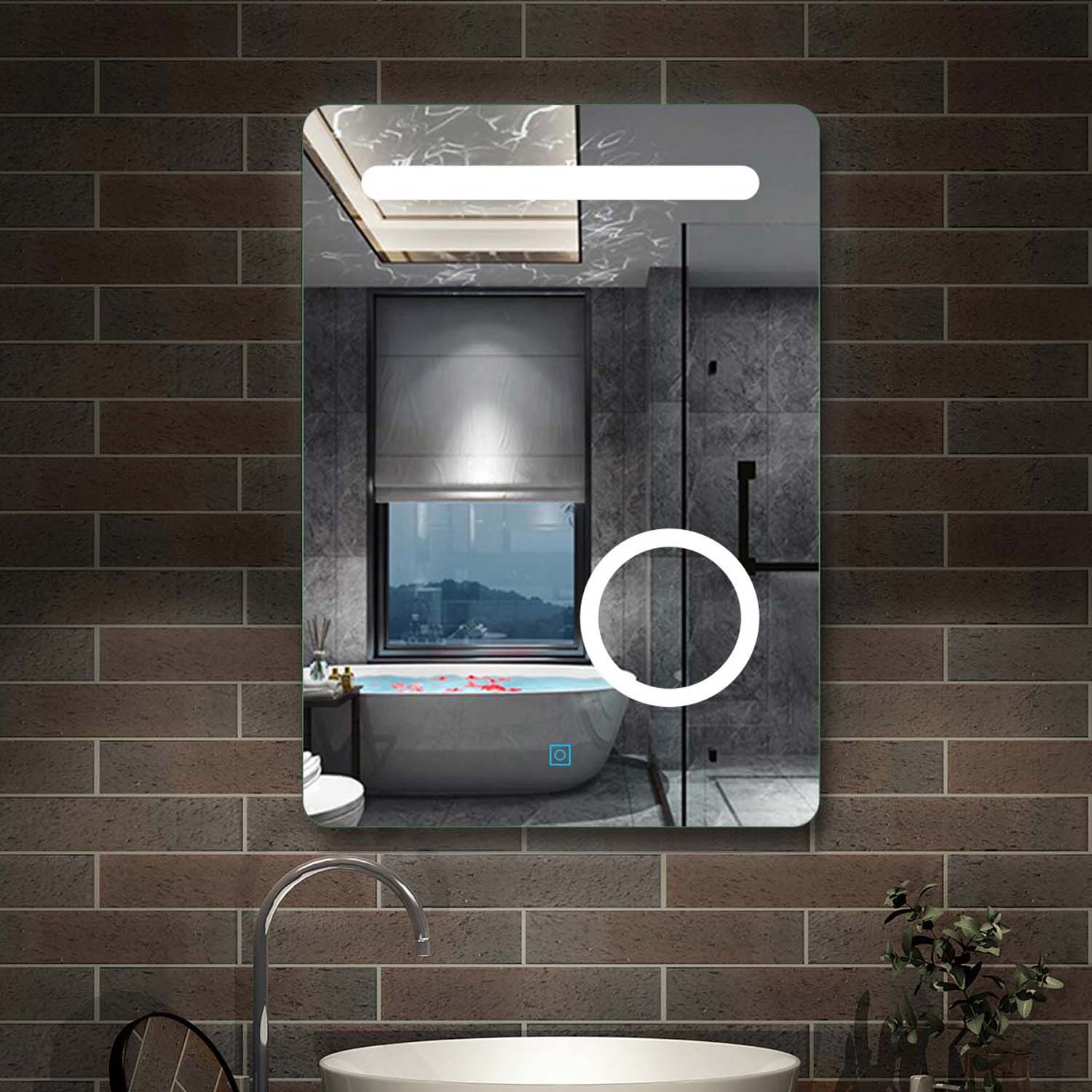 LED badkamerspiegel 50x70cm wandspiegel met touch, condensvrij, 3-voudige vergroting Make-up spiegel IP44 koudwit,energiebesparend