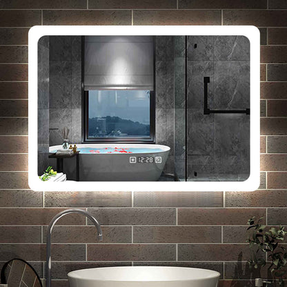 LED badkamerspiegel wandspiegel met klok, touch, condensvrije badkamerspiegel met verlichting lichtspiegel IP44 koud wit energiebesparend