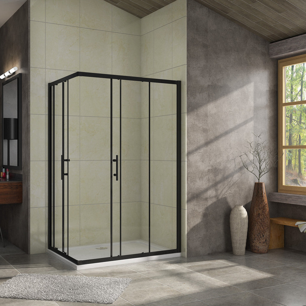 Douchecabine Schuifdeur Hoekinstap Vierkant Mat Zwart 6mm nano glas