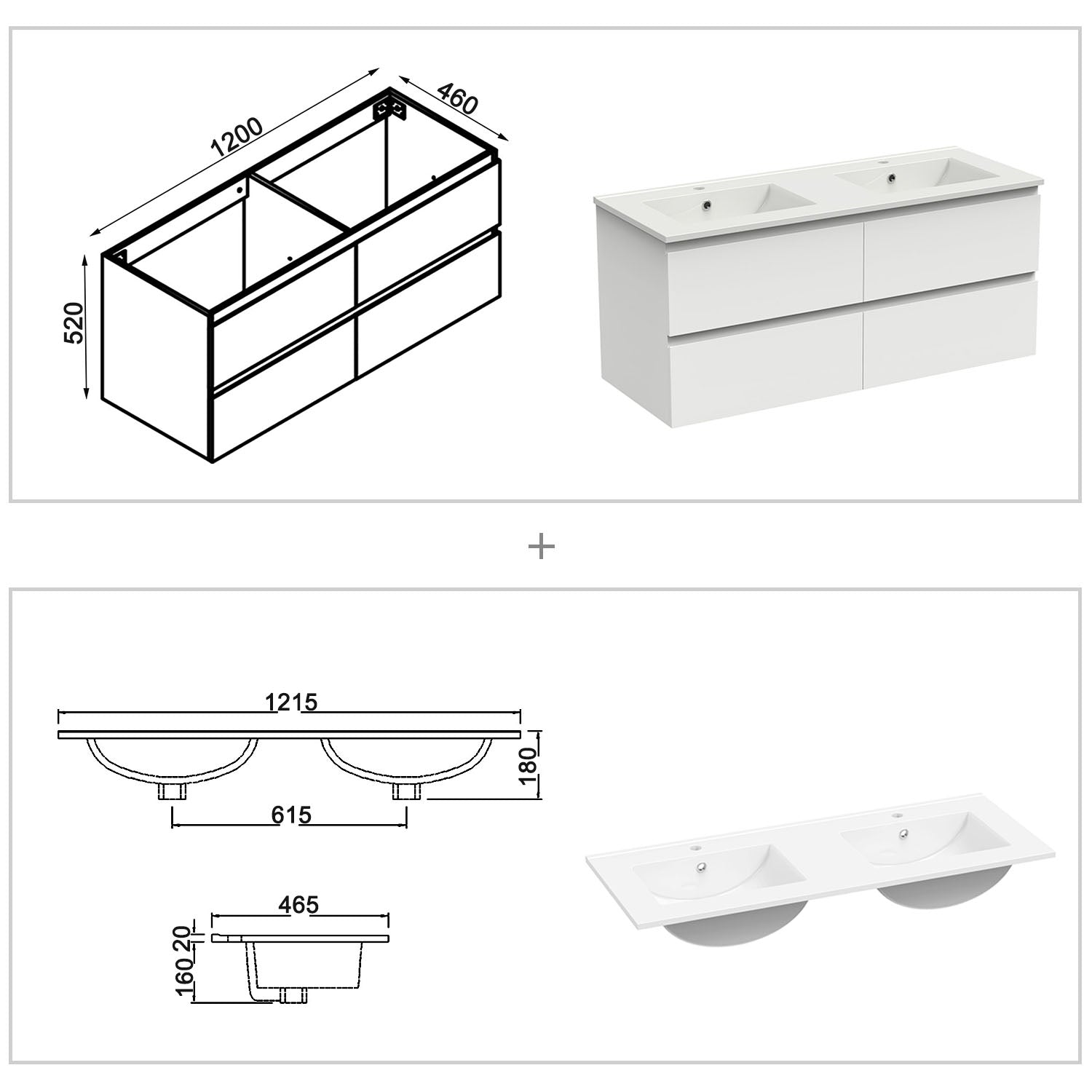 Badkamermeubel set 120 cm ,badmeubel met onderkast wit mat/antraciet mat/eik mat wit mat