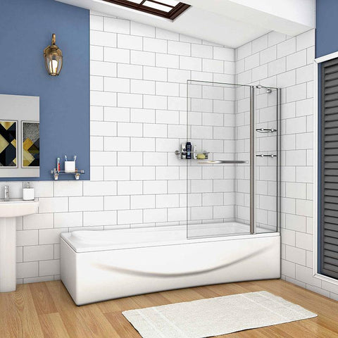 Badscherm draaibaar badwand met handdoekhouder en twee driehoek glazen planken,6mm helder veiligheidsglas