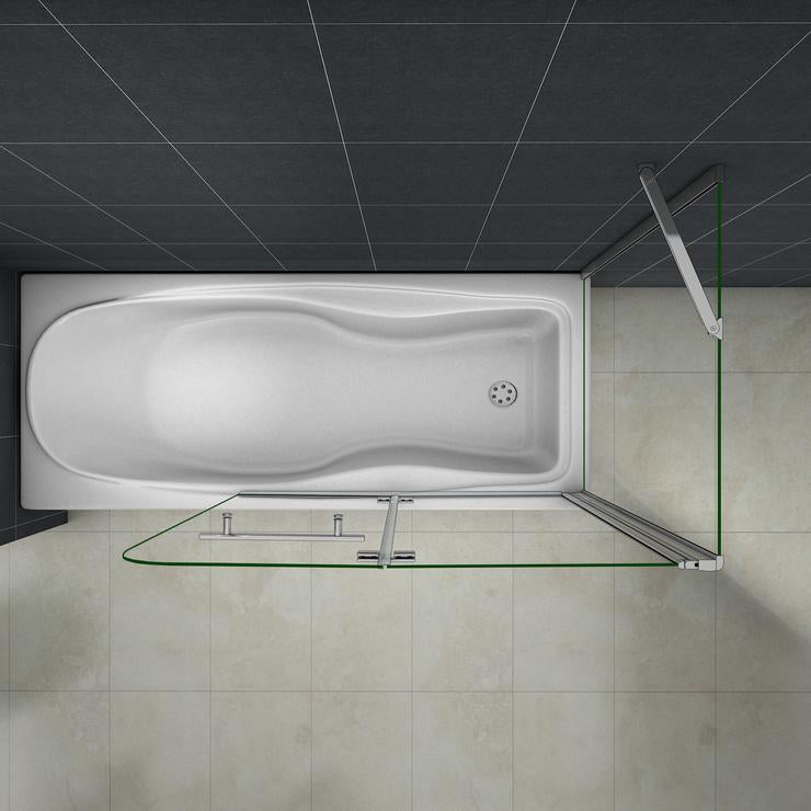 Badwand 2-delig, Opklapbare met een handdoekhoudereen vaste wand, 6 mm NANO Coating helderveiligheidsglas, 140cm hoog