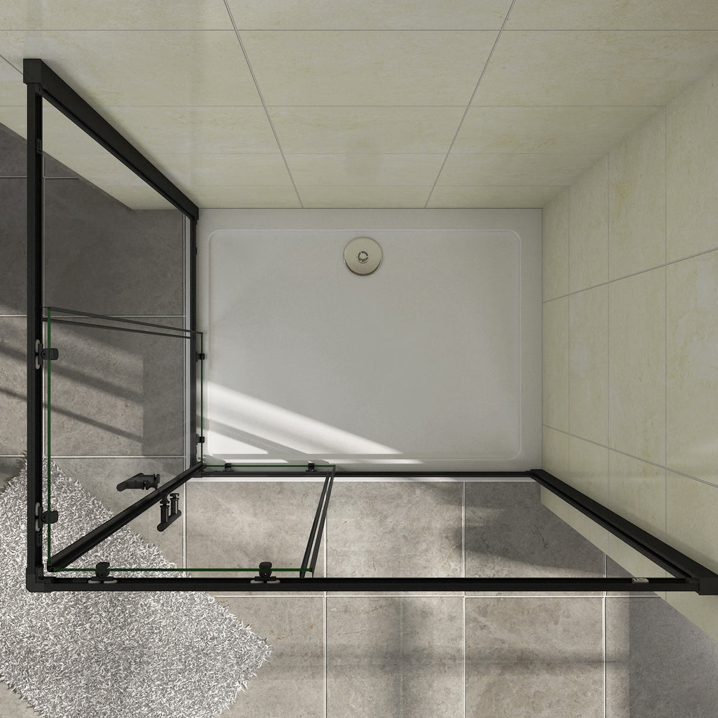 Douchecabine Schuifdeur Hoekinstap Vierkant Mat Zwart 6mm nano glas