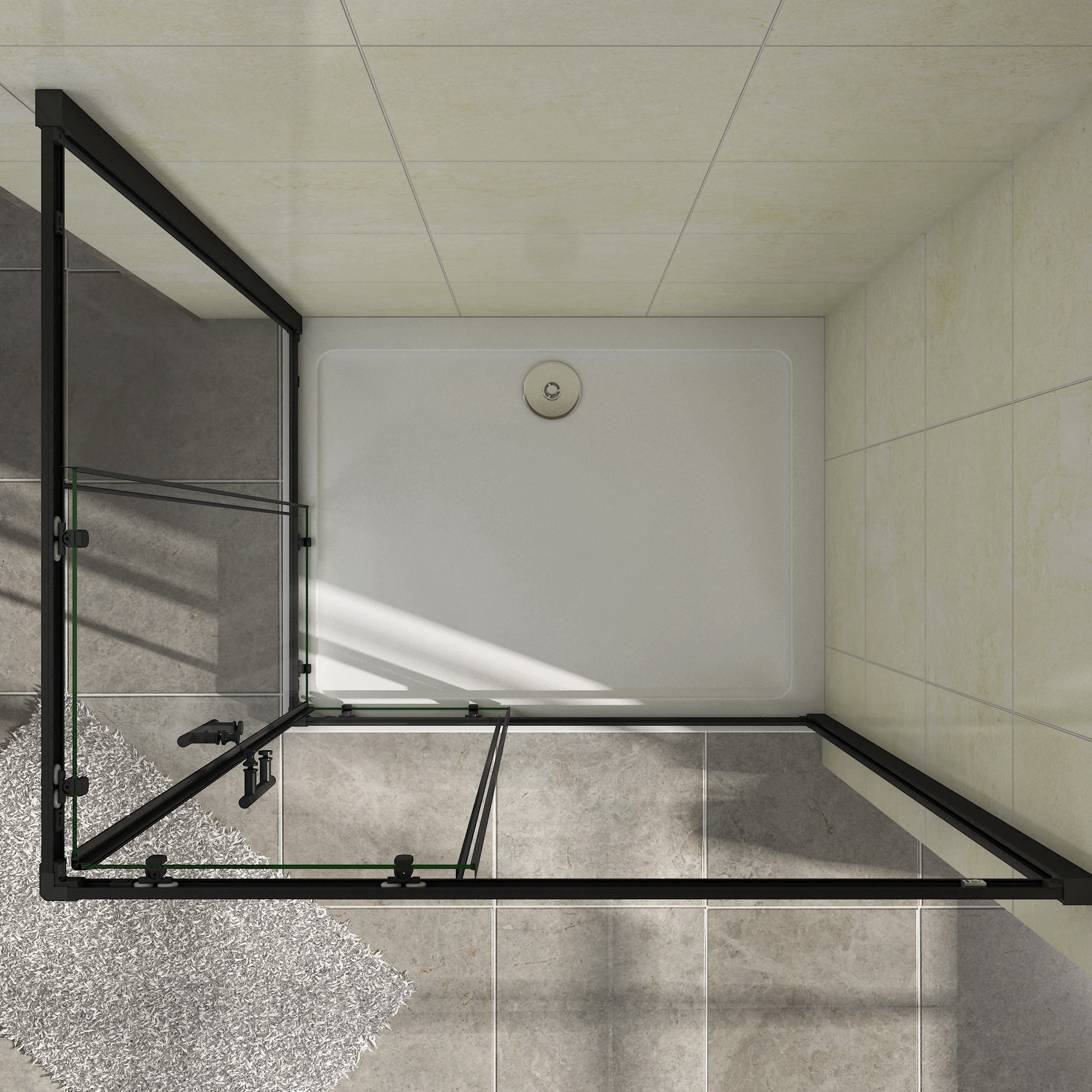Douchecabine Schuifdeur Hoekinstap Vierkant Mat Zwart 6mm nano glas