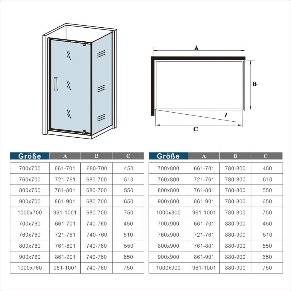 Douchecabine 185cm hoog, draaideur, 5 mm gehard veiligheidsglas