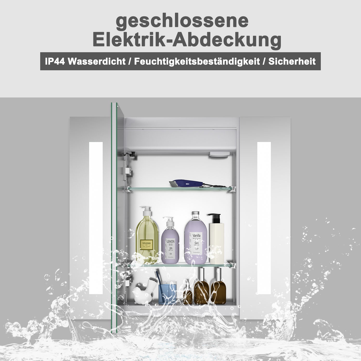 LED Badkamerspiegelkast met verlichting - 65x60 cm - aluminium met LED-verlichting verlichte spiegelkast infraroodsensorschakelaar, met stopcontacten voor scheerapparaten, koud wit