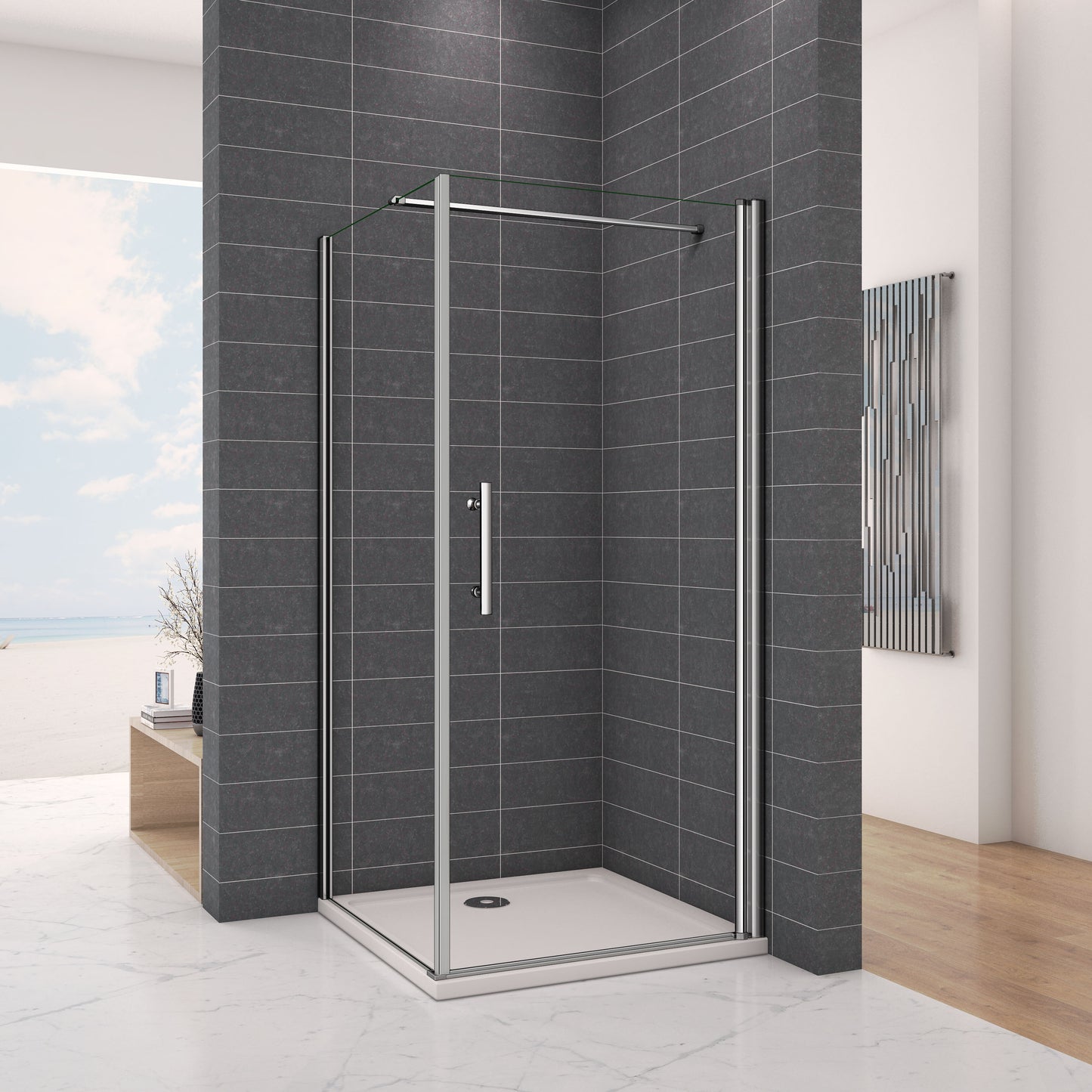 Douchecabine draaideur met zijwand(in verschillende maten ) 100x195cm(Inclusief stabilisator:140cm)