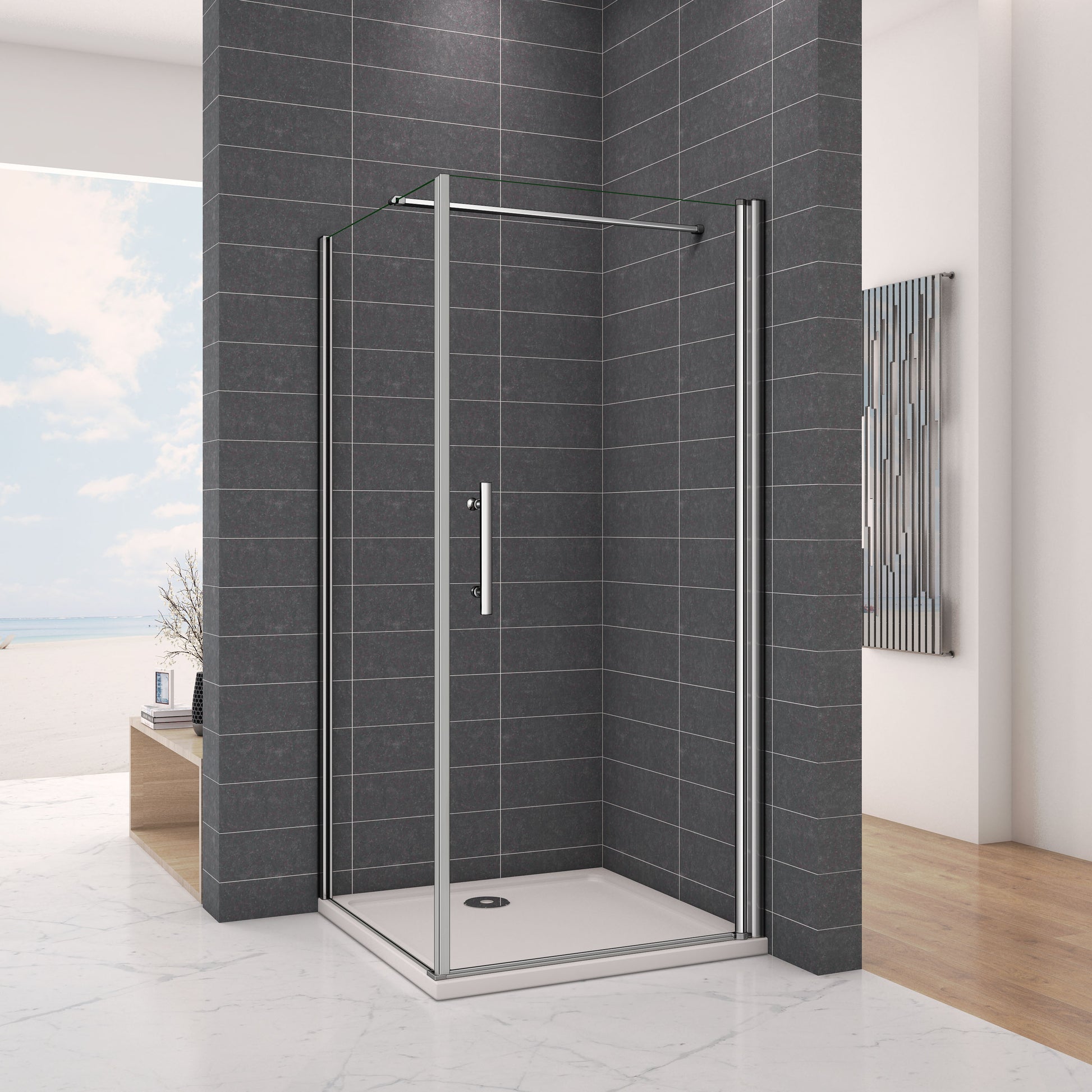 Douchecabine draaideur met zijwand(in verschillende maten ) 100x195cm(Inclusief stabilisator:140cm)