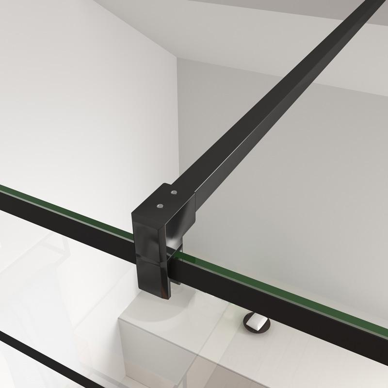Inloopdouche 200cm hoog, 8 mm NANO EasyClean veiligheidsglas , met zwart decor,stabilisatiestang 90/140cm