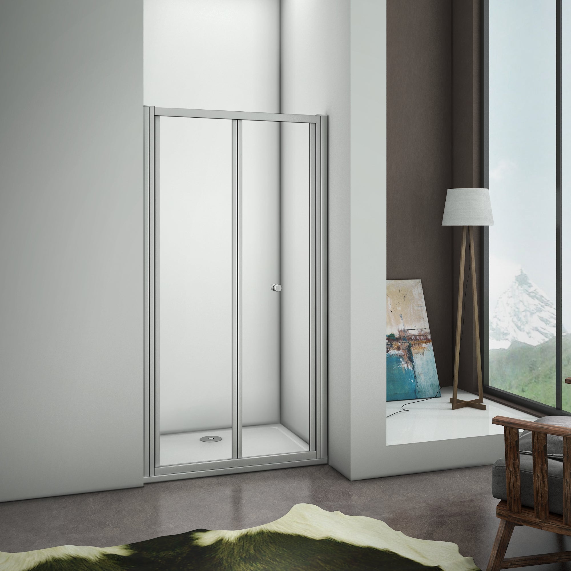 nis douchedeur ,2-delige vouwdeur,mat grijs aluminium frame,5mm helder veiligheidsglas