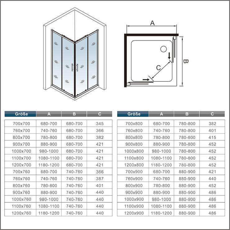 Douchecabine hoekinstap met schuifdeuren 6mm ESG glas