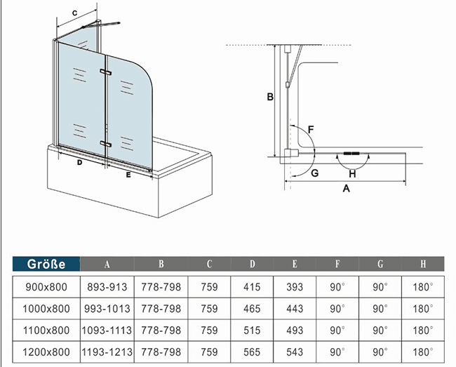 Badscherm 2-delig,vouwwand nano-glas douche scheidingswand zijwand,hoogte 140cm