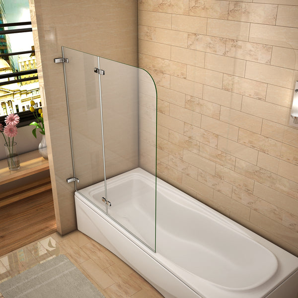 2-delig opvouwbaar badwand,inklapbaar douchescherm, badscherm, 5mm helder veiligheidsglas