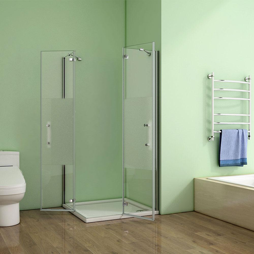 Douchecabine 195cm,2xdraaideur, 6mm NANO GLAS | deels gesatineerd
