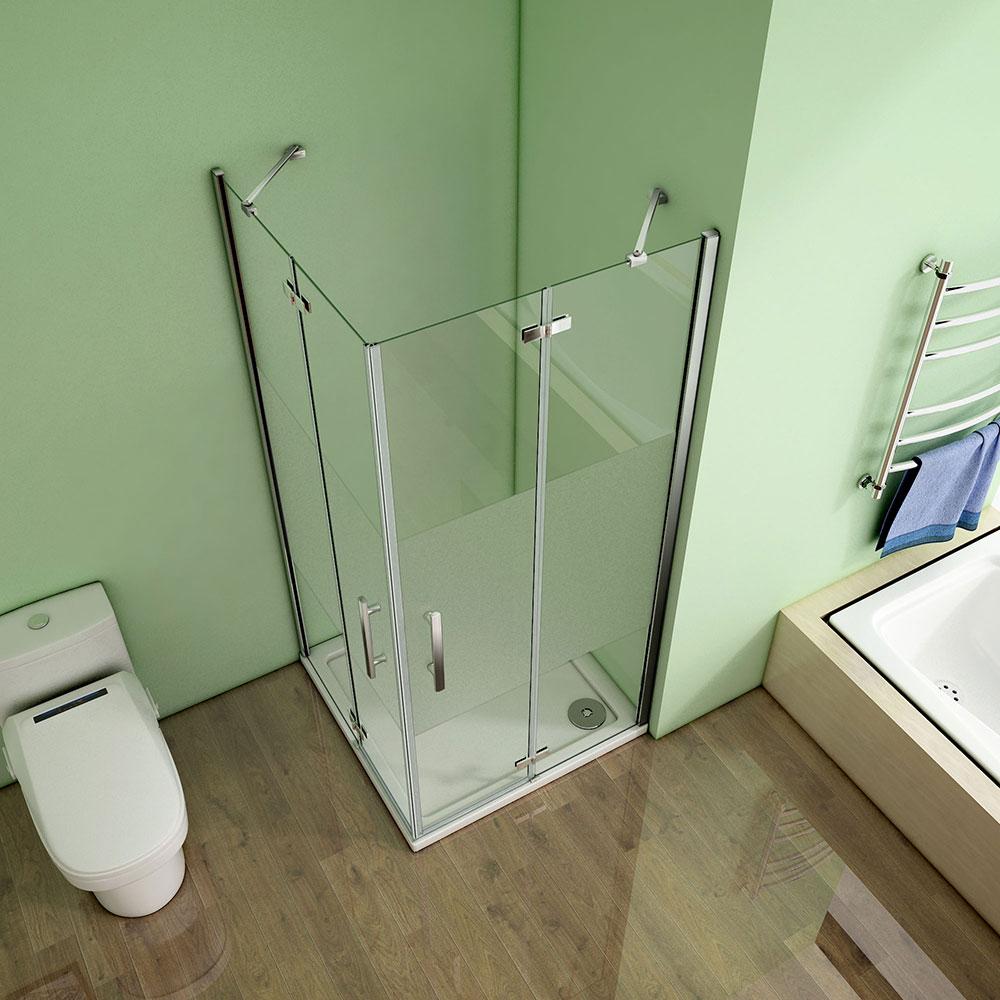 Douchecabine 195cm,2xdraaideur, 6mm NANO GLAS | deels gesatineerd
