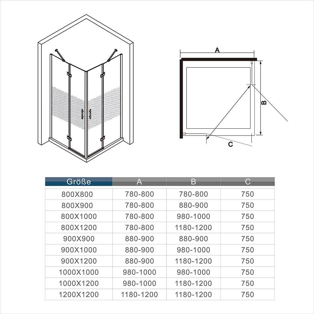Douchecabine 195cm,2xdraaideur, 6mm NANO GLAS | deels gesatineerd