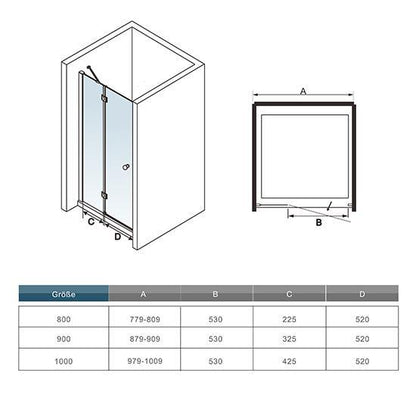 Hoogte 190cm douchedeur, 8mm NANO veiligheidsglas met matte folie