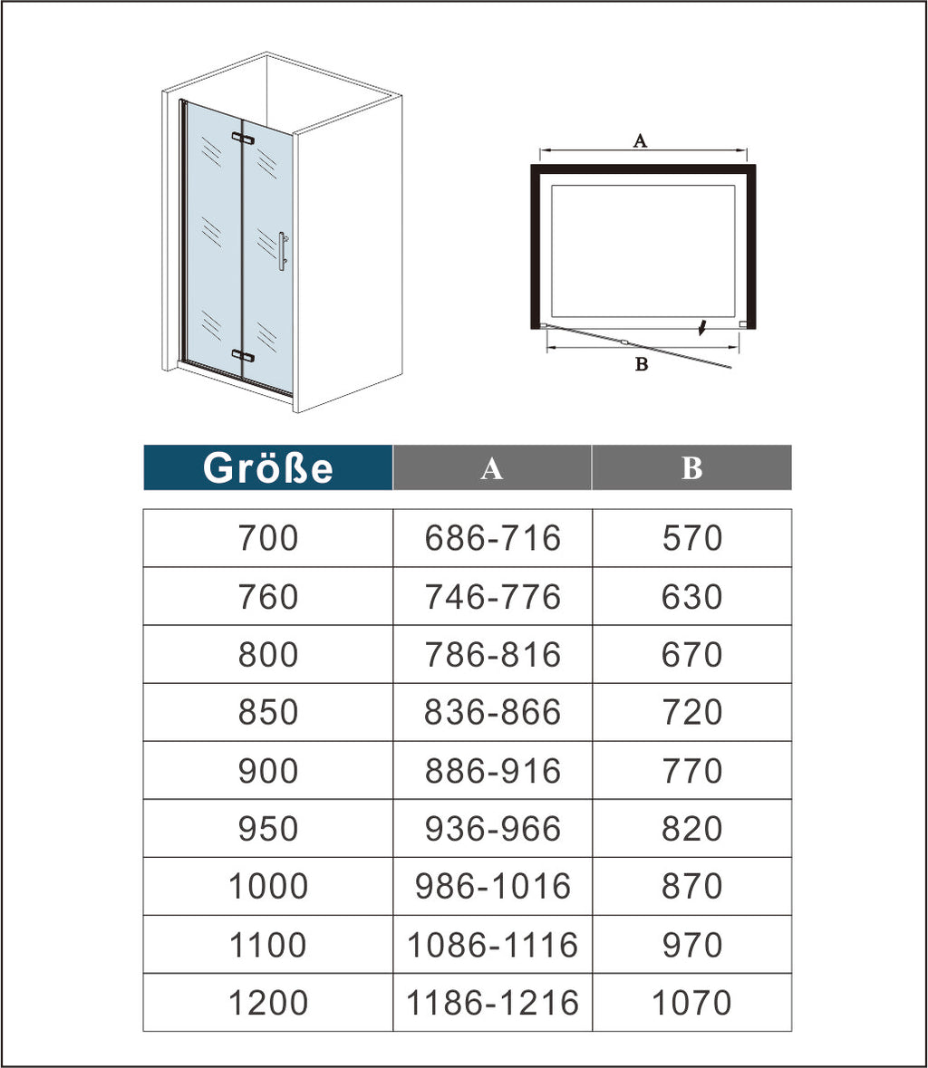 Douchedeur Vouwdeur 195cm hoog,Mat Zwart Profiel, 6mm NANO EasyClean veiligheidsglas
